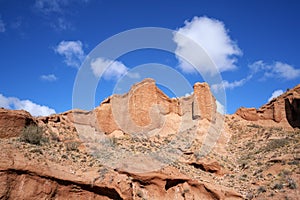 Blue sky white clouds and colorful Wensu Grand Canyon in Autumn