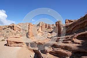 Blue sky white clouds and colorful Wensu Grand Canyon in Autumn