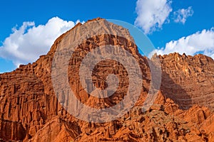 Blue sky white clouds and colorful Wensu Grand Canyon in Autumn