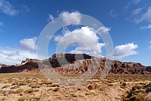 Blue sky white clouds and colorful Wensu Grand Canyon in Autumn