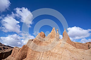 Blue sky white clouds and colorful Wensu Grand Canyon in Autumn