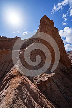 Blue sky white clouds and colorful Wensu Grand Canyon in Autumn