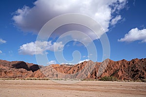 Blue sky white clouds and colorful Wensu Grand Canyon in Autumn