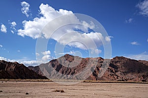 Blue sky white clouds and colorful Wensu Grand Canyon in Autumn