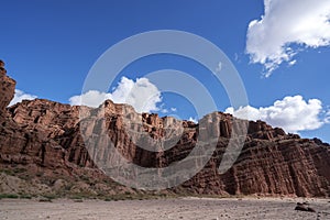 Blue sky white clouds and colorful Wensu Grand Canyon in Autumn