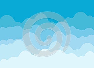 Blue sky with white clouds in flat style. Airy atmosphere vector illustration on isolated background. Nature sign business concept