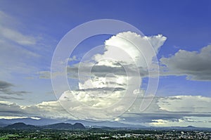 blue sky White clouds and  mountains ,Cumulus ,Clouds of Vertical Development