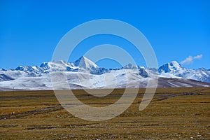 The blue sky white clouds Tibetan snow mountain