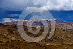 The blue sky white clouds Tibetan snow mountain