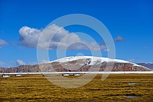 The blue sky white clouds Tibetan snow mountain