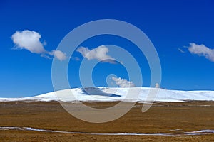 The blue sky white clouds Tibetan snow mountain