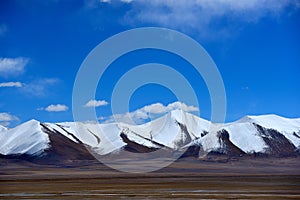 The blue sky white clouds Tibetan snow mountain