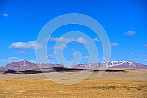 The blue sky white clouds Tibetan snow mountain