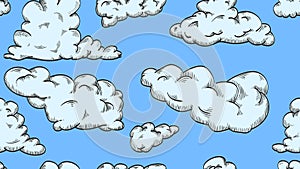 Blue sky with white clouds. Vector seamless background.