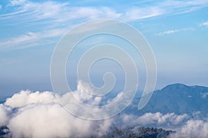 Blue sky with white fluffy clouds on winter