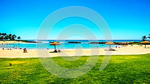 Blue sky and and white sand at Ko Olina Lagoon 2, named Honu Lagoon