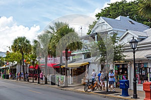 Blue sky with white sand and palm beach in Key West