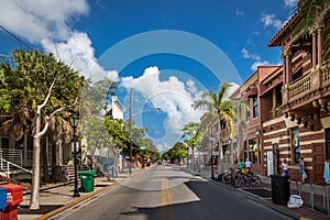 Blue sky with white sand and palm beach in Key West