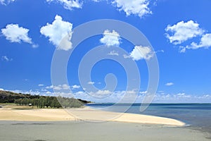 Blue sky and white sandy beach, Rodrigues Island