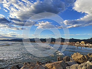 Blue skyes and white clouds view viareggio tuscany italy