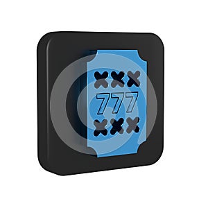 Blue Slot machine with lucky sevens jackpot icon isolated on transparent background. Black square button.