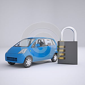 Blue small car and combination lock