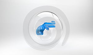 Blue Small gun revolver icon isolated on grey background. Pocket pistol for self-defense. Ladies revolver. Spy Weapon