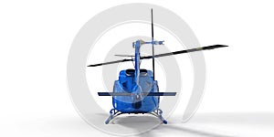 Blue small military transport helicopter on white isolated background. The helicopter rescue service. Air taxi