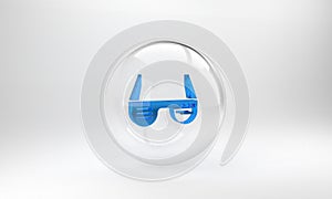 Blue Smart glasses mounted on spectacles icon isolated on grey background. Wearable electronics smart glasses with