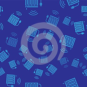 Blue Smart heating radiator system icon isolated seamless pattern on blue background. Internet of things concept with