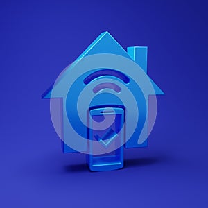 Blue Smart home - remote control system icon isolated on blue background. Minimalism concept. 3D render illustration