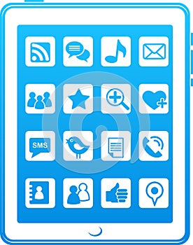 Blue smart phone social media icons