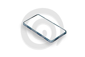 Blue smart phone with white screen and copyspace for your text isolated on whiite background photo