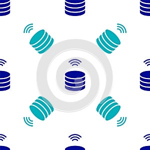 Blue Smart Server, Data, Web Hosting icon isolated seamless pattern on white background. Internet of things concept with
