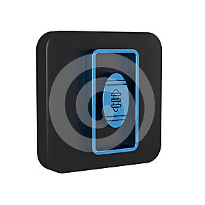 Blue Smartphone with american football ball on the screen icon isolated on transparent background. Online football game
