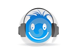 Blue Smiley with headphones