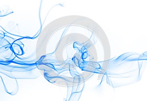 Blue smoke abstract on white background for design. ink water on white