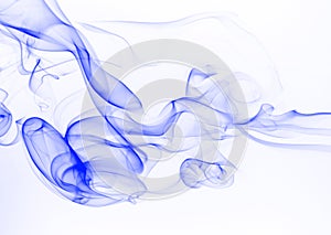 Blue smoke abstract on white background, ink water color