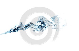 Blue smoke trail isolated on white