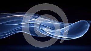 Blue smoke wave abstract design, dark background, studio shot