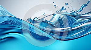 Blue smooth water waves of liquid abstract background. Bright glossy splash pattern.