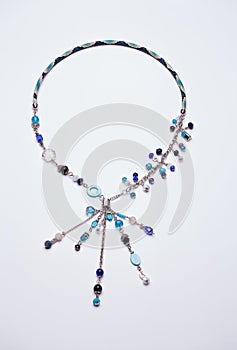 Blue Snake Leather Chain Necklace With Pendants