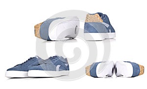 Blue sneakers isolated on white background,a pair of blue sneakers for jeans