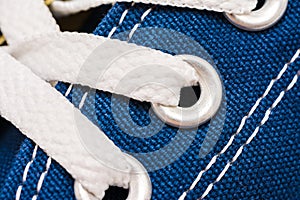 Blue Sneakers Shoe Laces Close Up