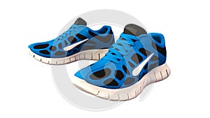 Blue Sneakers, sports running shoes on white