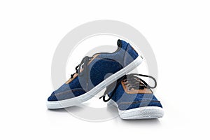 Blue sneakers on a white background.