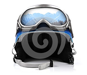 Blue snowboard helmet with goggles