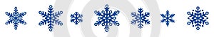 Blue snowflake elements, hand drawn cute snow icon set for the winter holidays, decorative clip art
