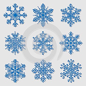 Blue snowflake icons collection isolated on white background