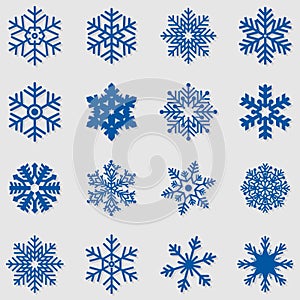 Blue snowflake icons collection isolated on white background